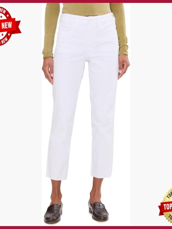 High-Rise Mom Jeans with Raw Hem Tapered Leg Denim